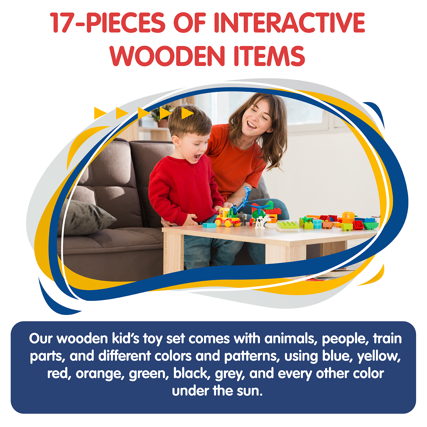 Block Train Stacking Set, 17 Piece-Wooden Stacking Toy with Pull Along Wooden Train | Develops Motor Skills, Memory Recall, Counting, Organization for Kids 18-Months+ | Preschool Toy, Perfect Gift