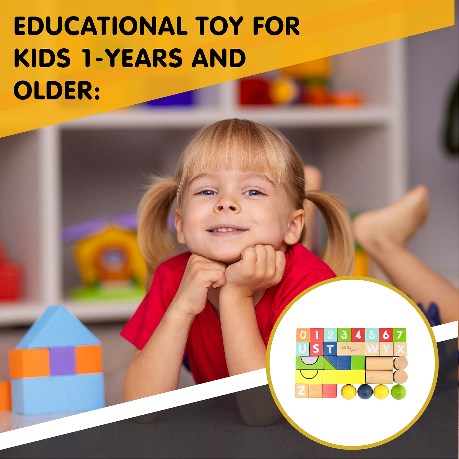 Count and Spell Block Set, 50-Piece Wooden Number and Letter Stacking Toy Kit for Ages 12-Months+ | Building Blocks for Toddlers, Learn Counting, Spelling, Sorting, Organization, Fine Motor Skills | For Boys and Girls