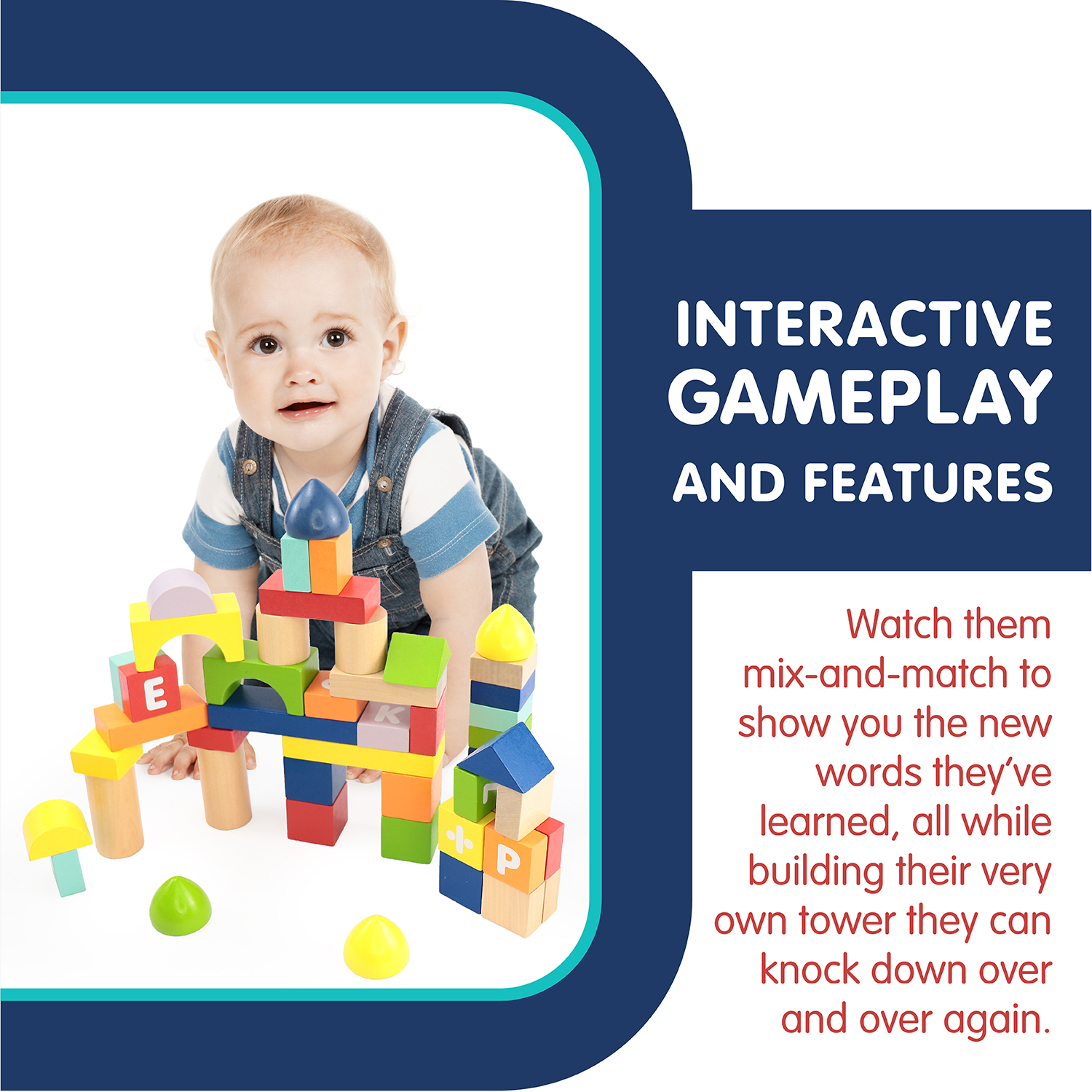 Count and Spell Block Set, 50-Piece Wooden Number and Letter Stacking Toy Kit for Ages 12-Months+ | Building Blocks for Toddlers, Learn Counting, Spelling, Sorting, Organization, Fine Motor Skills | For Boys and Girls