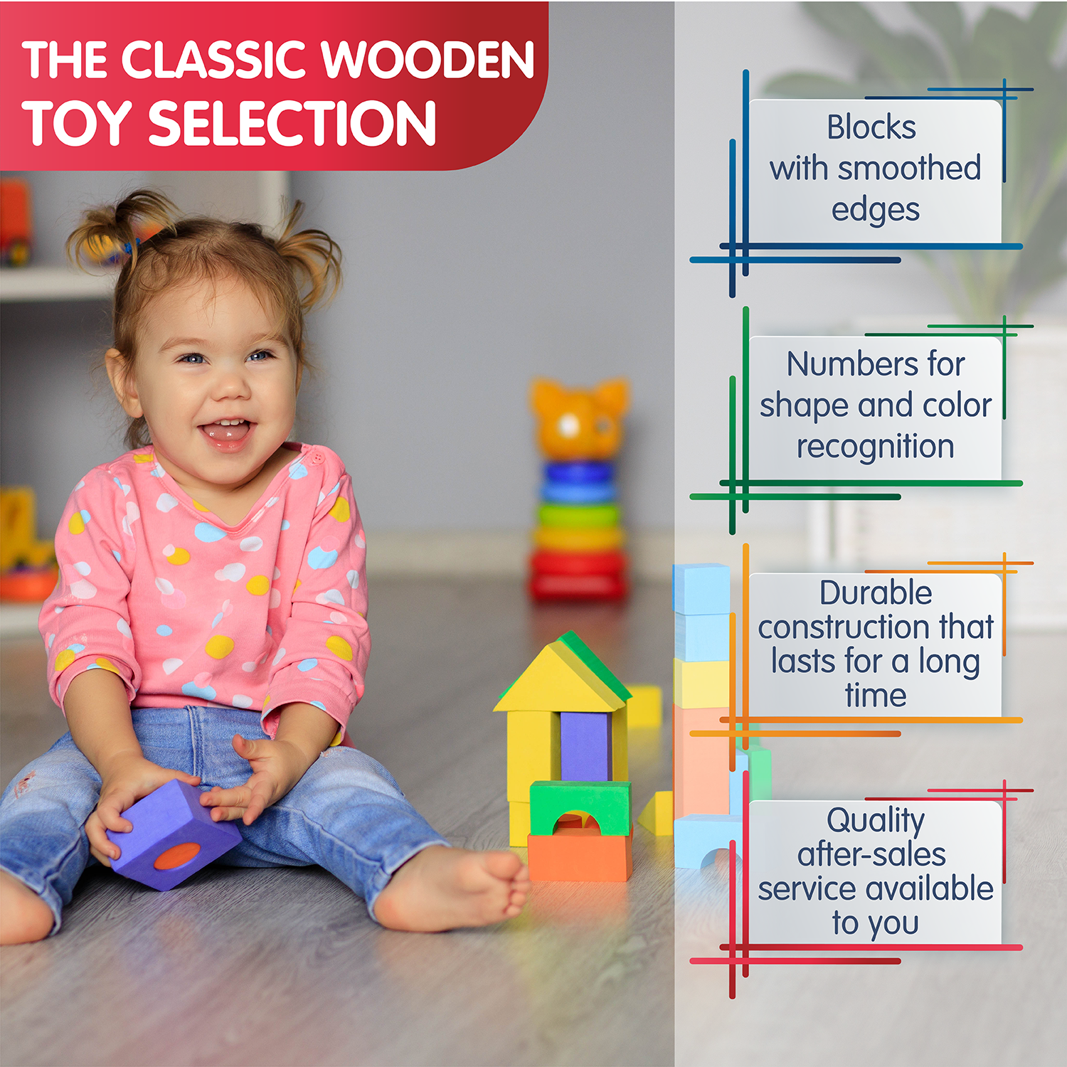 Count and Spell Block Set, 50-Piece Wooden Number and Letter Stacking Toy Kit for Ages 12-Months+ | Building Blocks for Toddlers, Learn Counting, Spelling, Sorting, Organization, Fine Motor Skills | For Boys and Girls