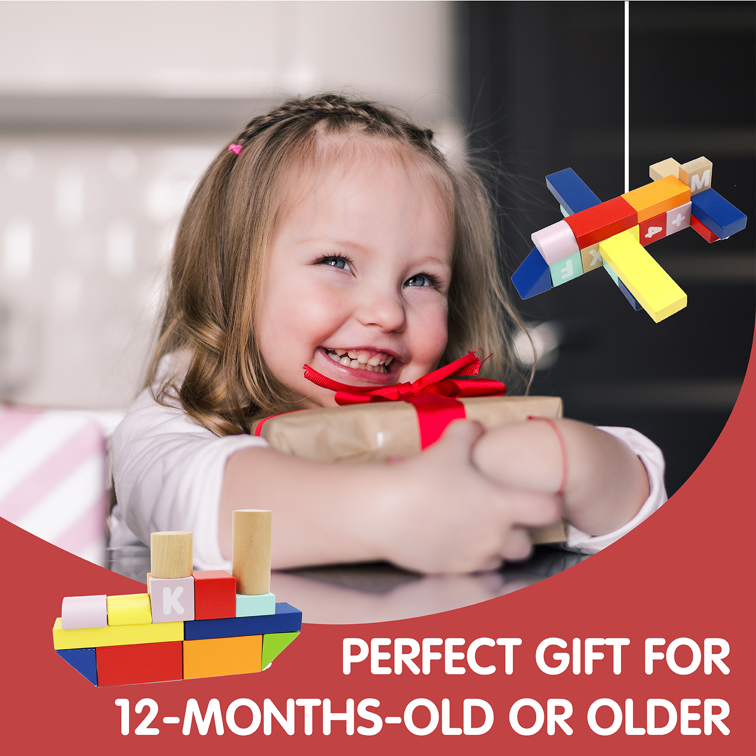 Count and Spell Block Set, 50-Piece Wooden Number and Letter Stacking Toy Kit for Ages 12-Months+ | Building Blocks for Toddlers, Learn Counting, Spelling, Sorting, Organization, Fine Motor Skills | For Boys and Girls