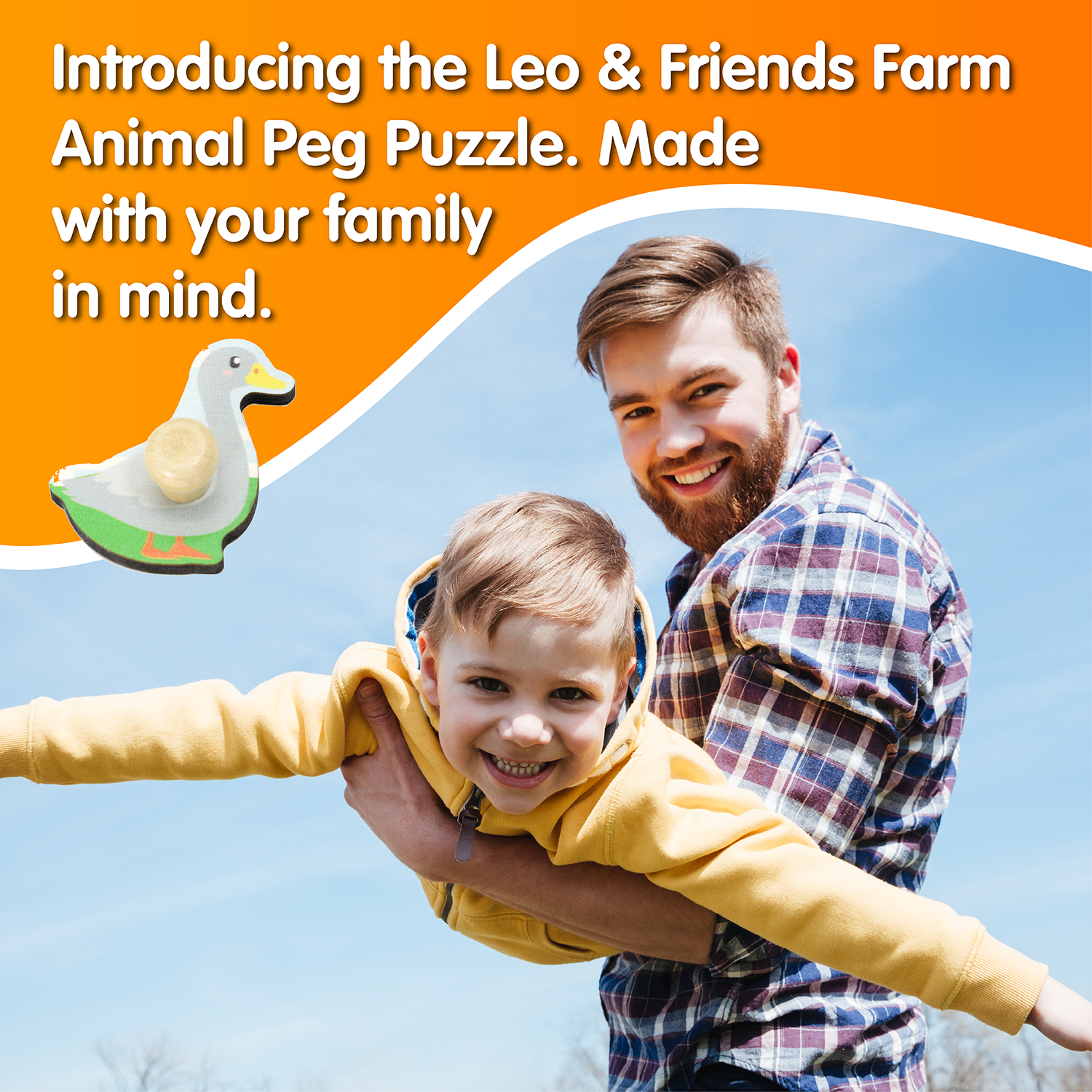 Leo & Friends Farm Animal Peg Puzzle for 24-Months+ | Unisex Toddler Puzzle, Comes with 10-Pieces, Features Cows, Chickens, Ducks, Horses, & More | Perfect Educational Gift, Made with Non-Toxic Wood