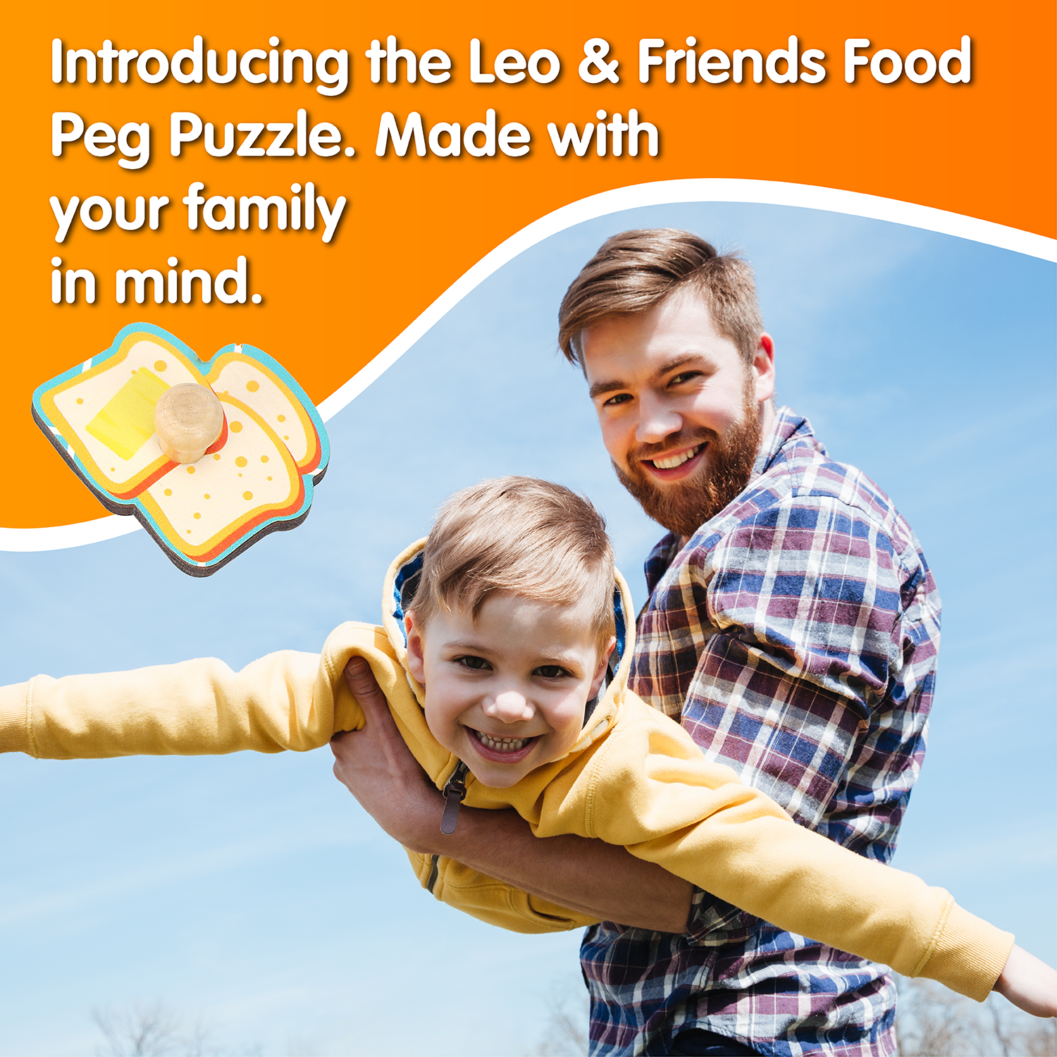 Leo & Friends Food Peg Puzzle for 24-Months+ | Unisex Toddler Puzzle, Comes with 10-Pieces, Features Eggs, Milk, Fruit, & Veggies | Perfect Educational Gift, Made with Non-Toxic Wood
