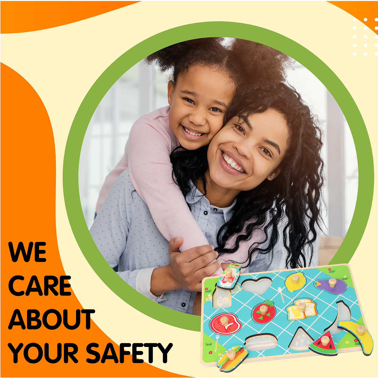 Leo & Friends Food Peg Puzzle for 24-Months+ | Unisex Toddler Puzzle, Comes with 10-Pieces, Features Eggs, Milk, Fruit, & Veggies | Perfect Educational Gift, Made with Non-Toxic Wood