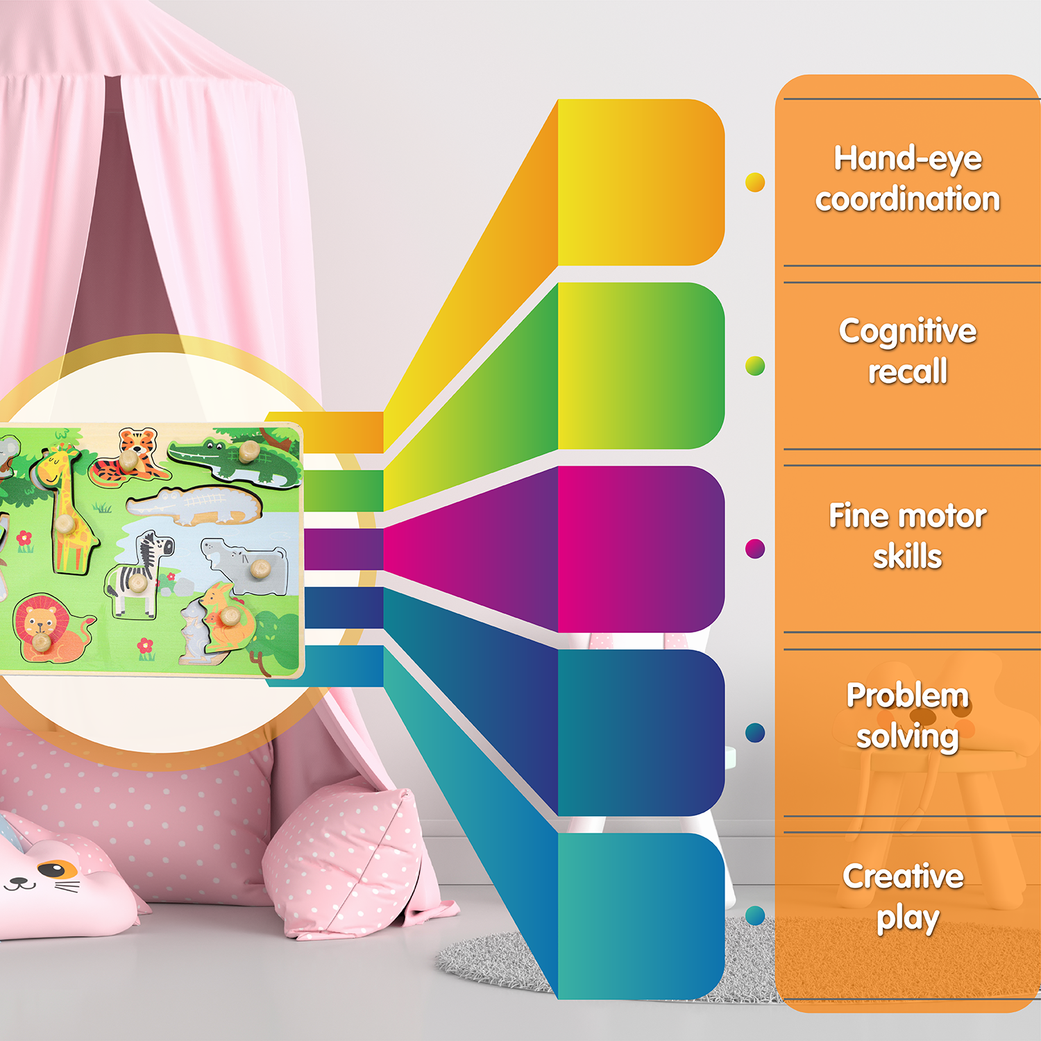 Leo & Friends Zoo Animal Peg Puzzle for 24-Months+ | Unisex Toddler Zoo Puzzle, Comes with 10-Pieces, Features, Zebra, Lion, Elephant, Tiger, Crocodile, & More | Perfect Educational Gift, Made with 100% Premium Non-Toxic Wood