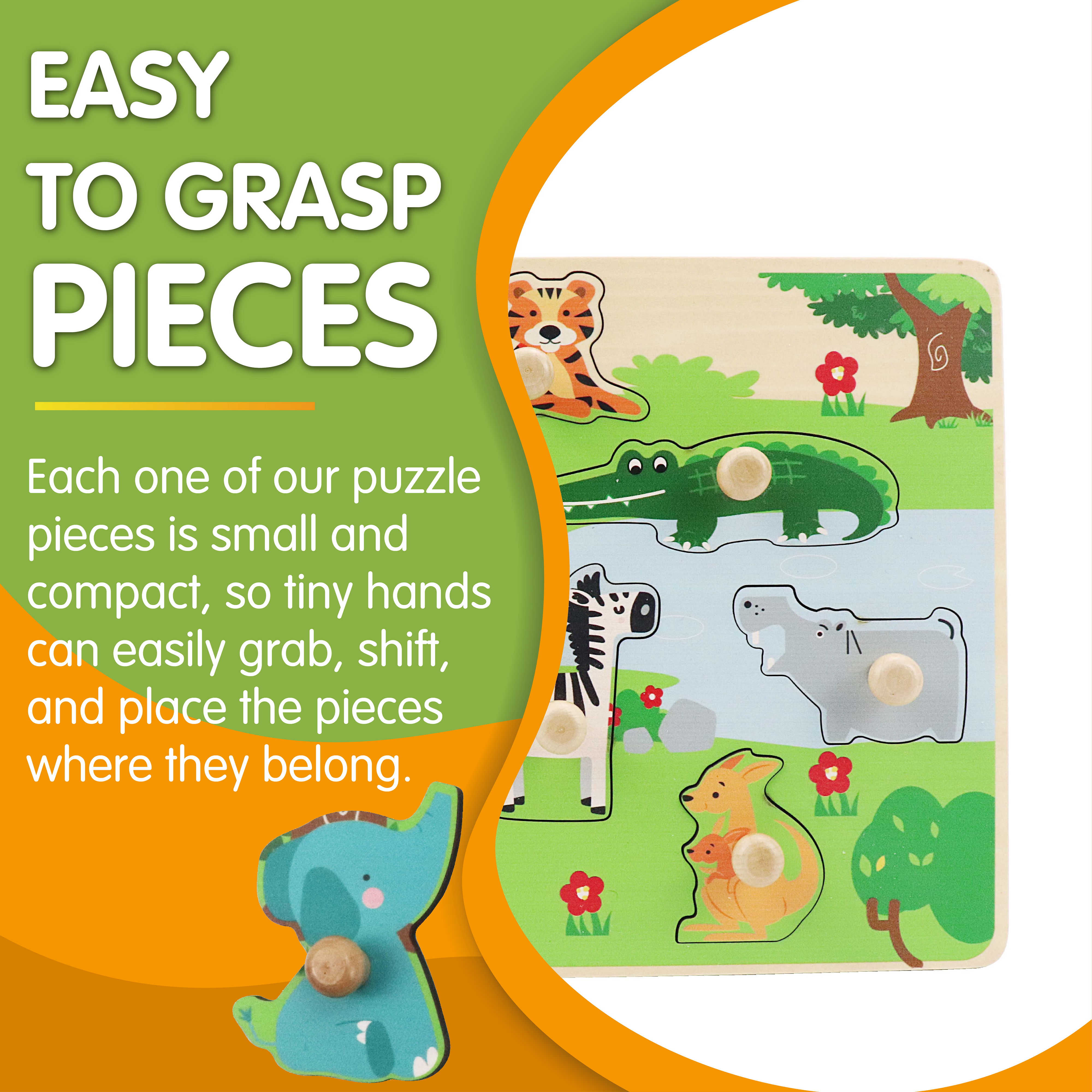 Leo & Friends Zoo Animal Peg Puzzle for 24-Months+ | Unisex Toddler Zoo Puzzle, Comes with 10-Pieces, Features, Zebra, Lion, Elephant, Tiger, Crocodile, & More | Perfect Educational Gift, Made with 100% Premium Non-Toxic Wood