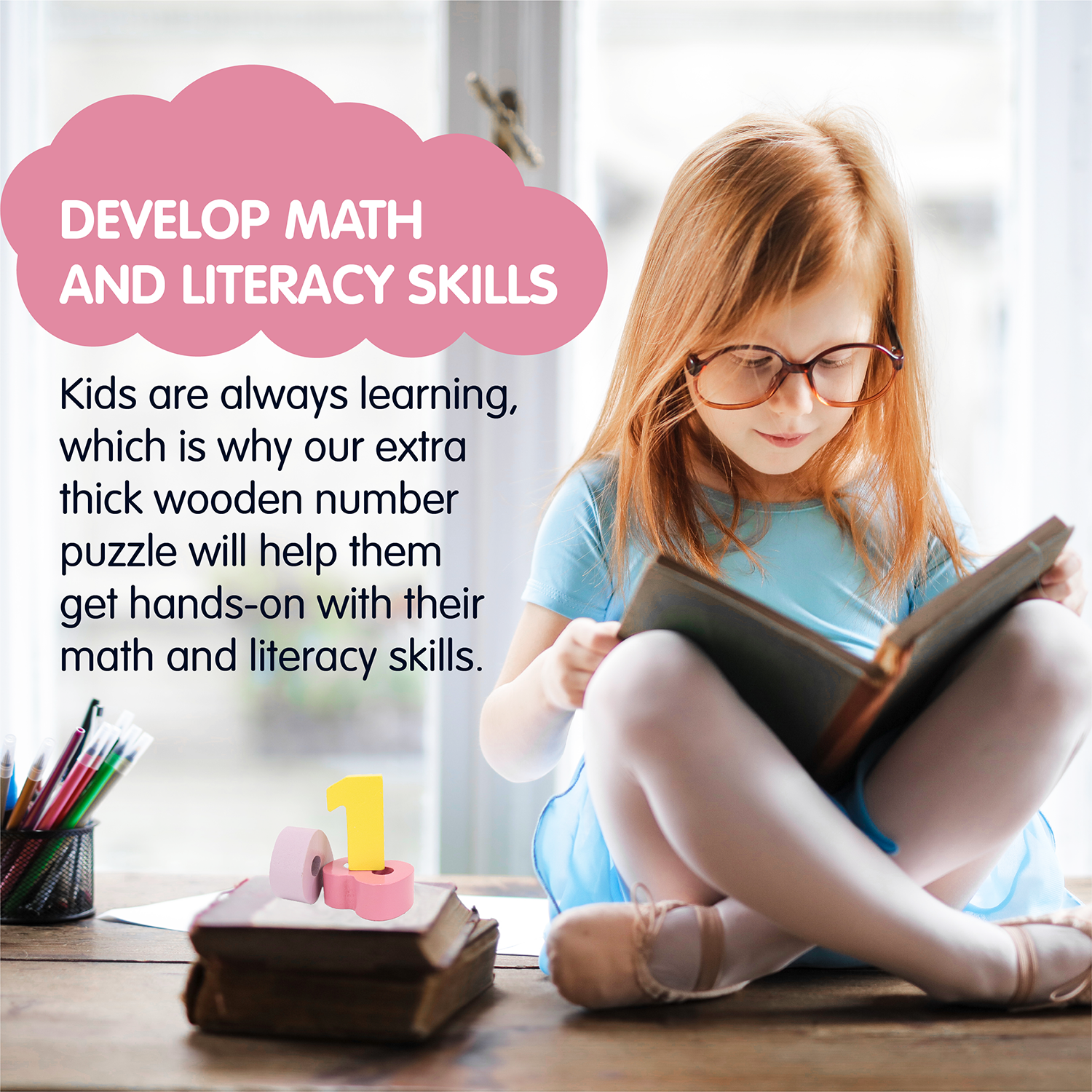 Leo & Friends Wooden Chunky Number Math Puzzle, Numbers 0-9, Addition, Subtraction, Multiplication, Division, Equal Sign Included | Fun Educational Number Game for Children 3+