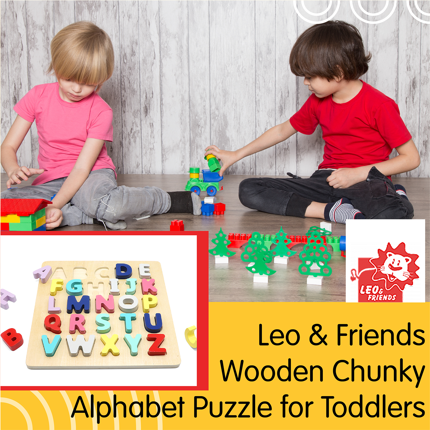 Leo & Friends Wooden Chunky Alphabet Puzzle for Toddlers, Preschoolers | Chunky ABC Blocks and Puzzle Board for Kids 3+ | Learn Letters, Spelling, Sounds, and Building Sentences with the Perfect Puzzle Gift for Kids