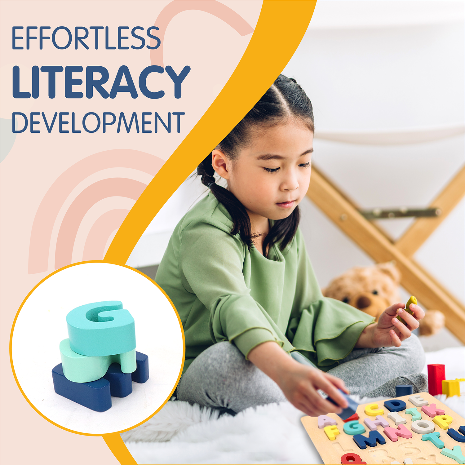 Leo & Friends Wooden Chunky Alphabet Puzzle for Toddlers, Preschoolers | Chunky ABC Blocks and Puzzle Board for Kids 3+ | Learn Letters, Spelling, Sounds, and Building Sentences with the Perfect Puzzle Gift for Kids