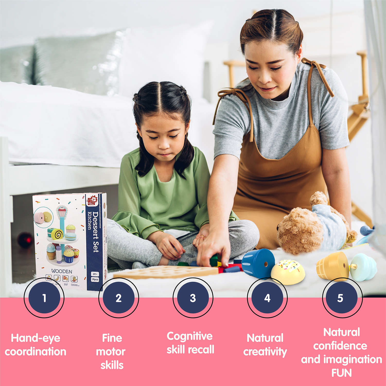 Leo & Friends 19-Piece Wooden Kid’s Bakery Play Set | Play Pretend Dessert Chef Kit for Toddlers | Made with Sustainable, Non-Toxic Wood, Water-Based Paint | Perfect Dessert Kit Gift for Birthdays, Holidays