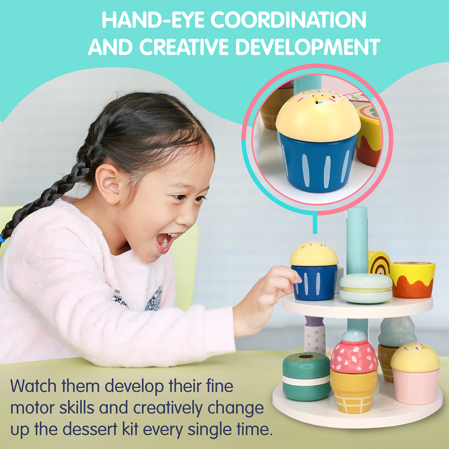 Leo & Friends 19-Piece Wooden Kid’s Bakery Play Set | Play Pretend Dessert Chef Kit for Toddlers | Made with Sustainable, Non-Toxic Wood, Water-Based Paint | Perfect Dessert Kit Gift for Birthdays, Holidays