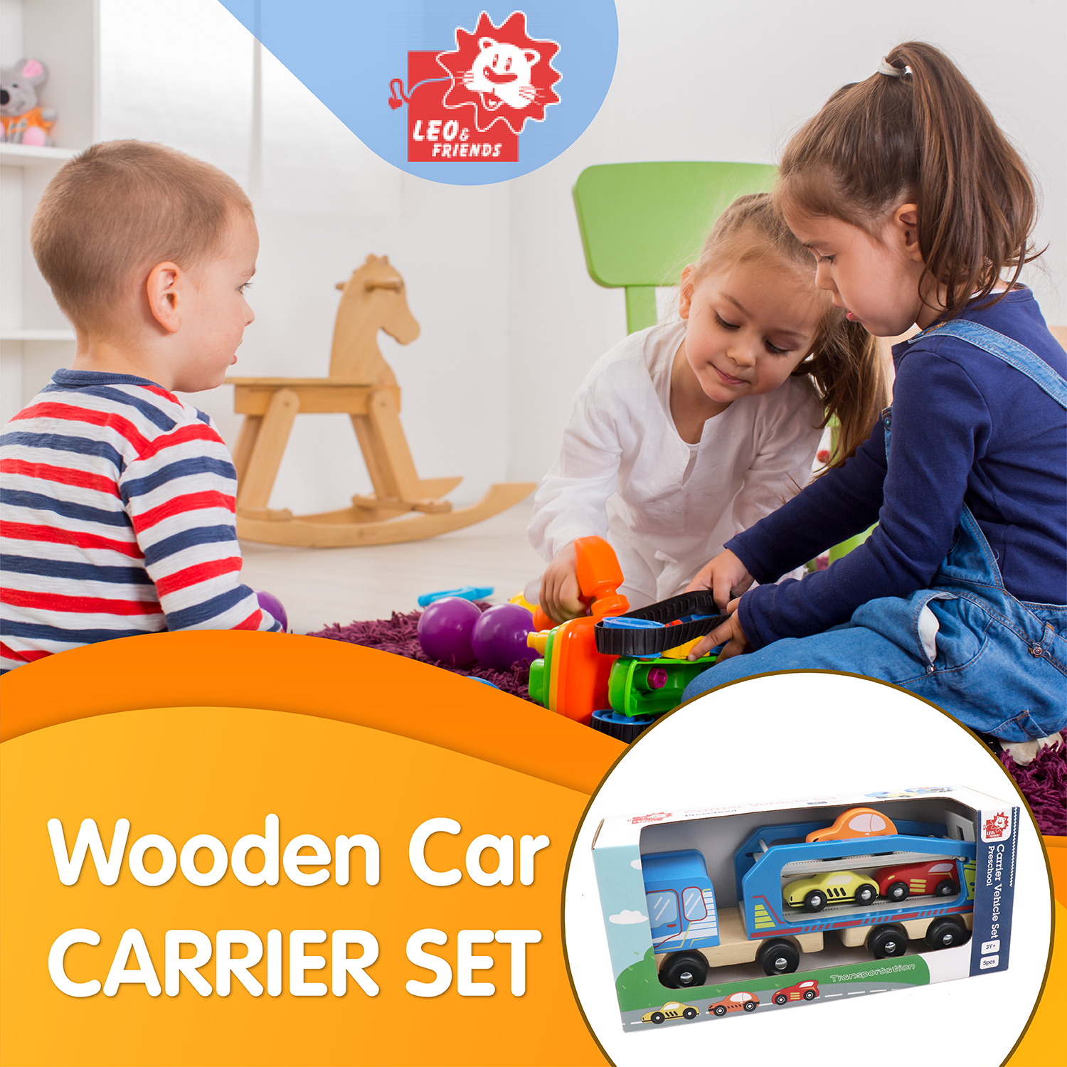 Wooden Car Carrier Set, 5-Piece Car and Carrier Truck Kid’s Set for 3-Years-of-Age or Older | Play Pretend Truck & Cars Carrier, Towing Kit, Perfect Educational Present or Preschool Toy