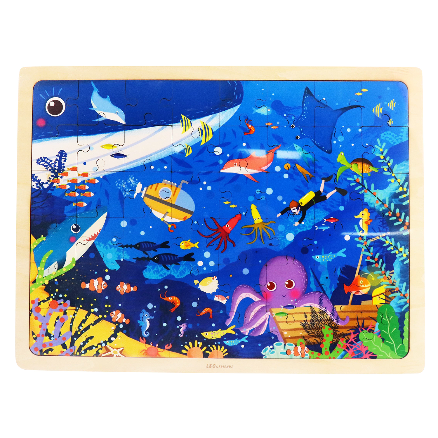Leo & Friends Underwater Kid’s Puzzle, 48-Pieces for 3-Years-Old+ | Promotes Dexterity, Problem-Solving, and Creativity | Durable Wooden Puzzle Kit, Educational Gift for Kids Ages 3-6