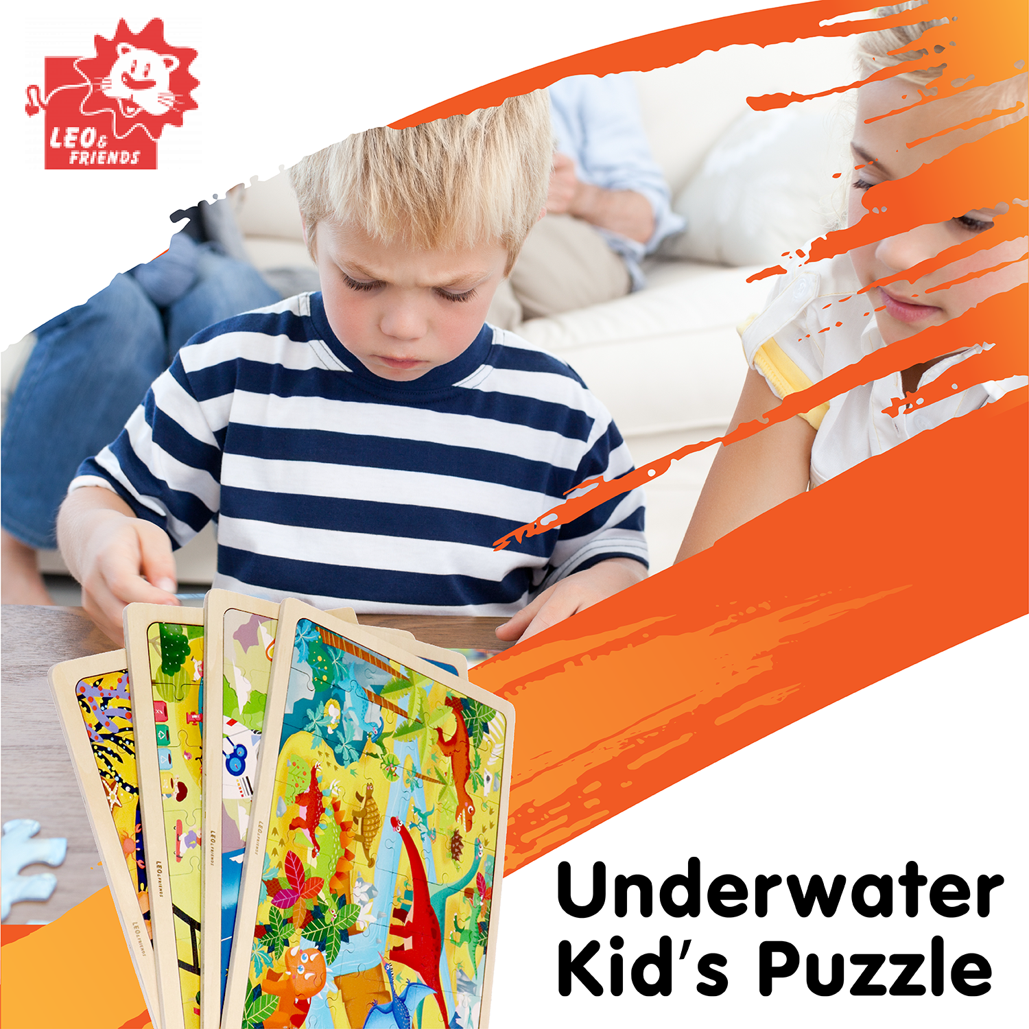 Leo & Friends Underwater Kid’s Puzzle, 48-Pieces for 3-Years-Old+ | Promotes Dexterity, Problem-Solving, and Creativity | Durable Wooden Puzzle Kit, Educational Gift for Kids Ages 3-6