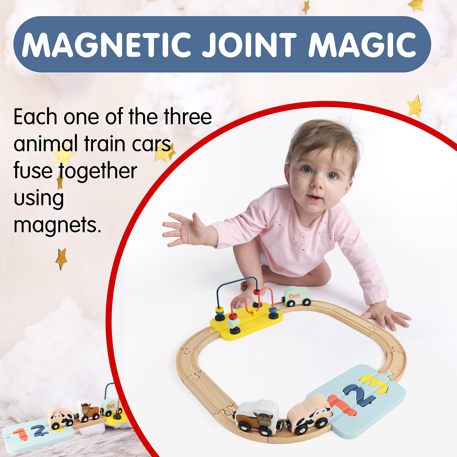 Wooden Railway 123 Puzzle and Bead Set 18-Pieces, for 18M-Old+ | My First Railway Beginner Pack and Wooden Toy Train Set for Boys and Girls | Complete Wooden 123 Puzzle and Rail Toy