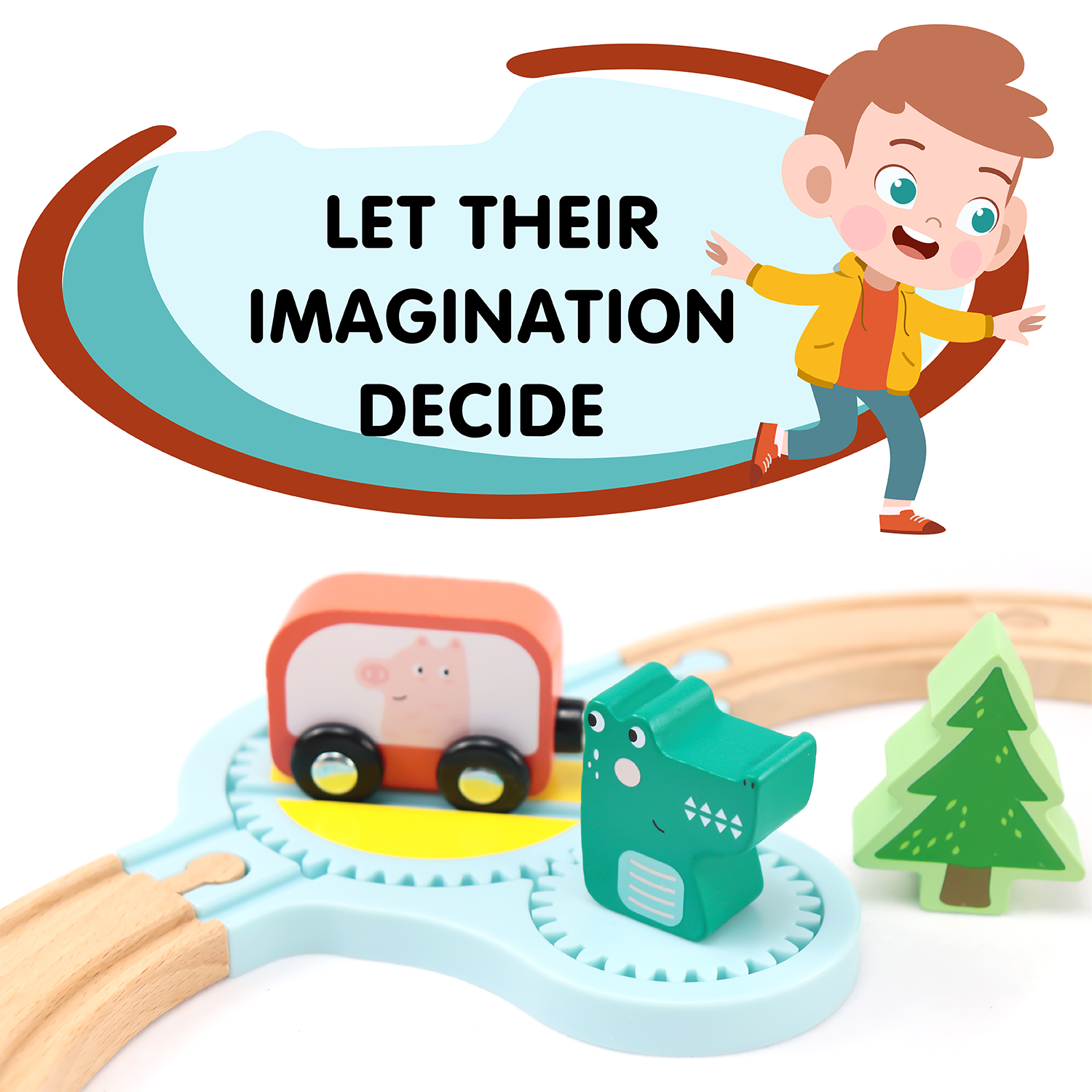 Wooden Railway Jungle 22-Piece Animal Set, Magnetic Train Cars and Puzzle Railway Pieces Included | Toy Train Set for Kids Ages 18-Months+ | Rail & Road Loading Set with Jungle Theme