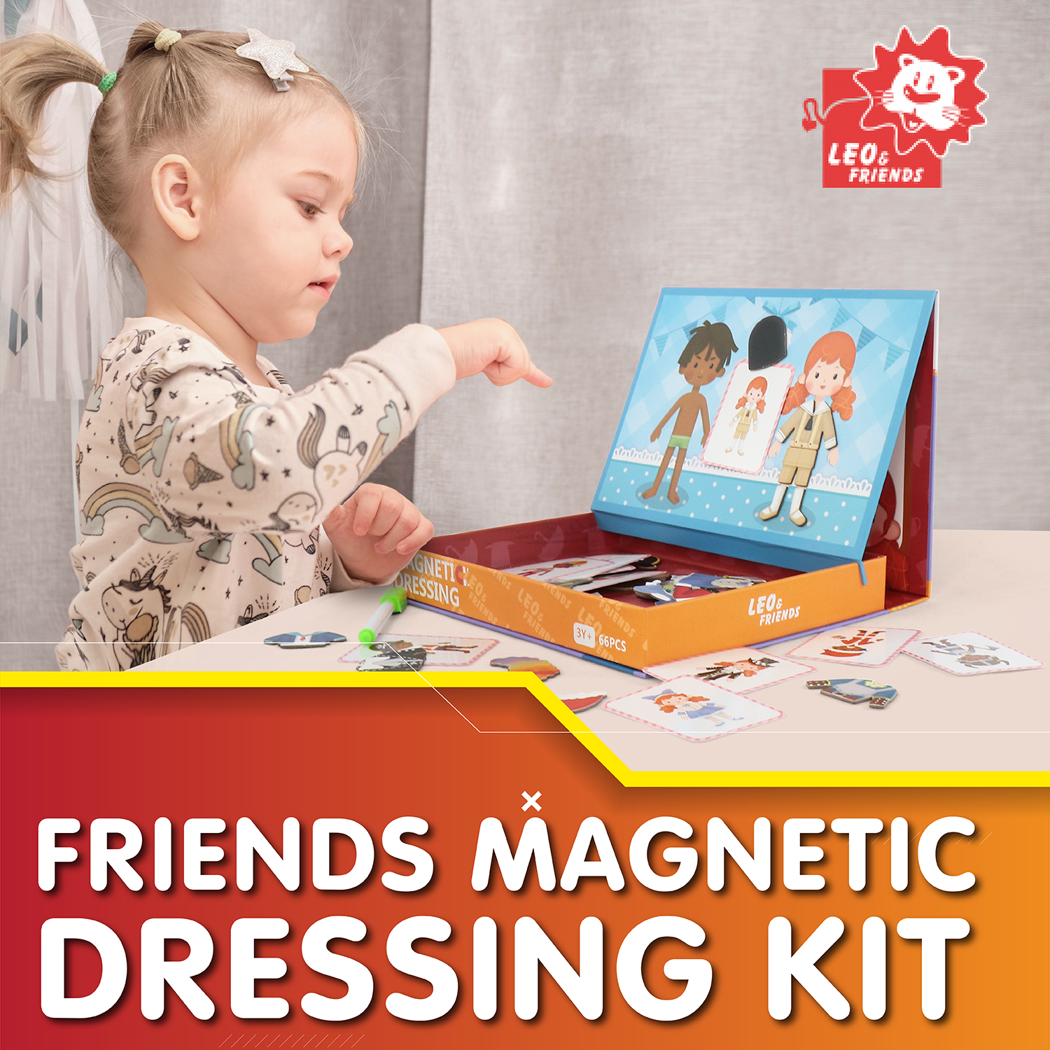 Leo & Friends Magnetic Dressing Kit, 66-Pieces, Made for Kids 3-Years-Old+ | Educational Play-Pretend Dress-Up Puzzle Kit, Perfect Birthday or Holiday Present | Two Playsets in One