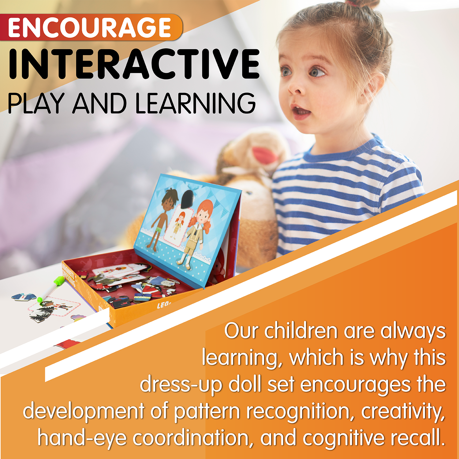 Leo & Friends Magnetic Dressing Kit, 66-Pieces, Made for Kids 3-Years-Old+ | Educational Play-Pretend Dress-Up Puzzle Kit, Perfect Birthday or Holiday Present | Two Playsets in One