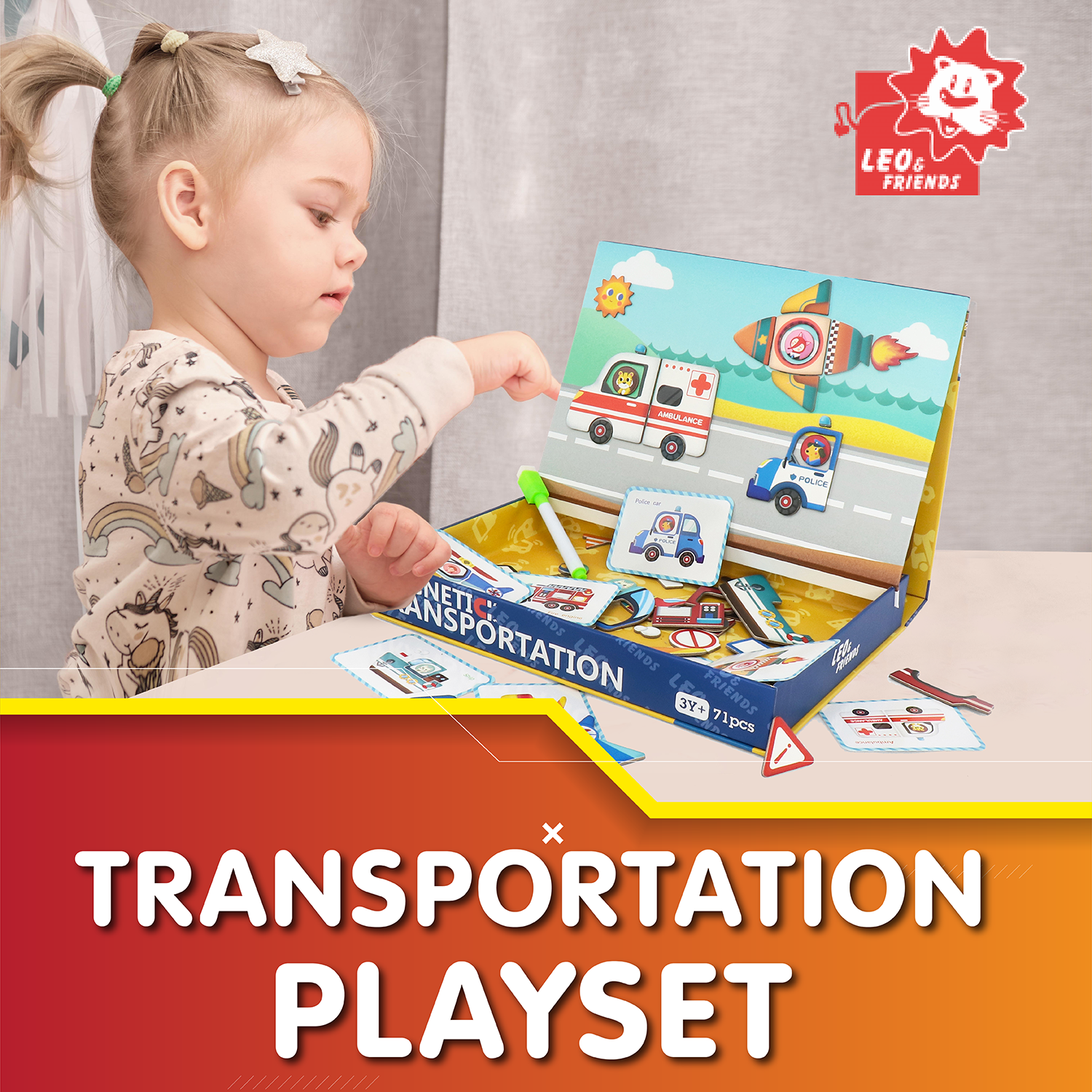 Leo & Friends Transportation Playset, 71-Pieces, Made for Kids 3-Years-Old+ | Educational Play-Pretend Vehicle Puzzle Kit, Perfect Birthday or Holiday Present