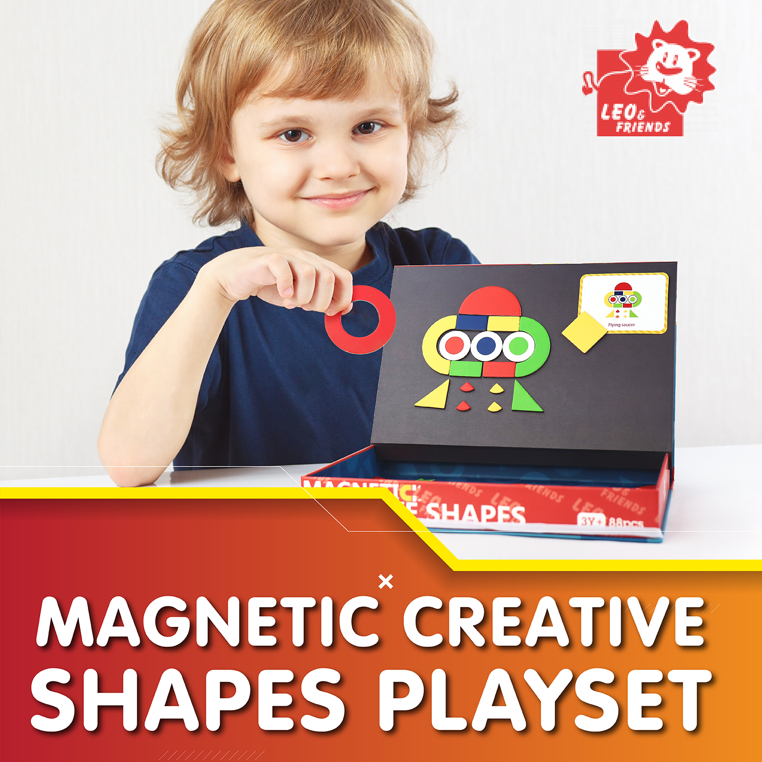Leo & Friends Magnetic Creative Shapes Playset, 88-Pieces, Made for Kids 3-Years-Old+ | Educational Play-Pretend Shape and Color Puzzle Kit, Perfect Birthday or Holiday Present