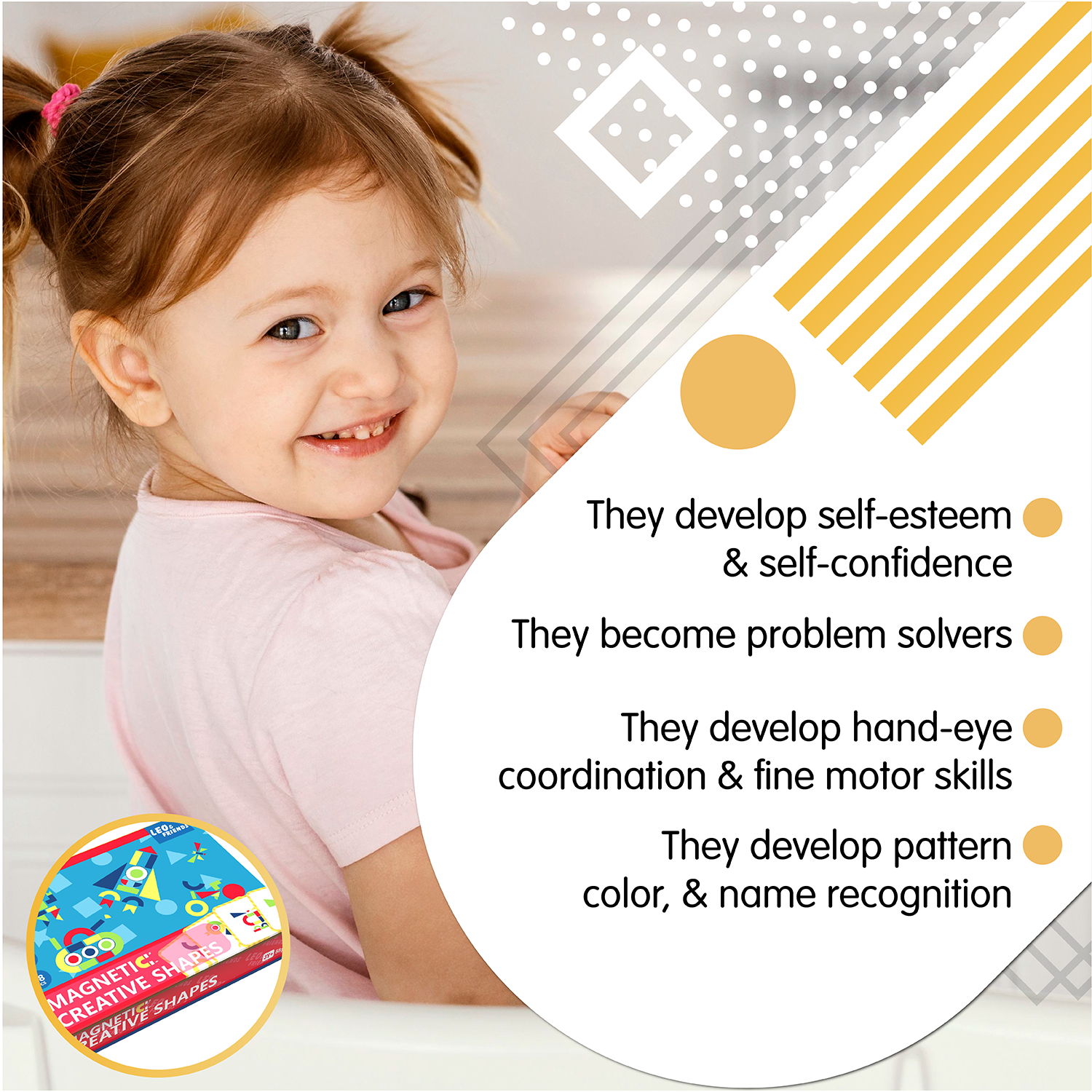 Leo & Friends Magnetic Creative Shapes Playset, 88-Pieces, Made for Kids 3-Years-Old+ | Educational Play-Pretend Shape and Color Puzzle Kit, Perfect Birthday or Holiday Present