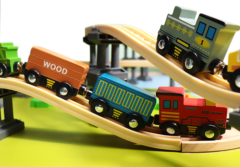 Leo and Friends Train Cars (9 pcs) - Magnetic Train, Wooden Train Toys, Train Sets For Toddlers And Kids Ages 3, 4, 5