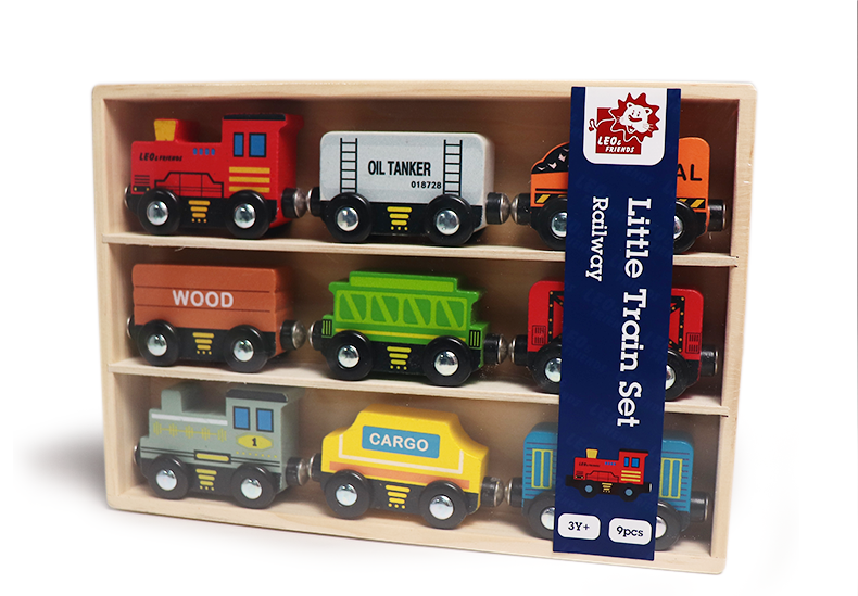 Leo and Friends Train Cars (9 pcs) - Magnetic Train, Wooden Train Toys, Train Sets For Toddlers And Kids Ages 3, 4, 5