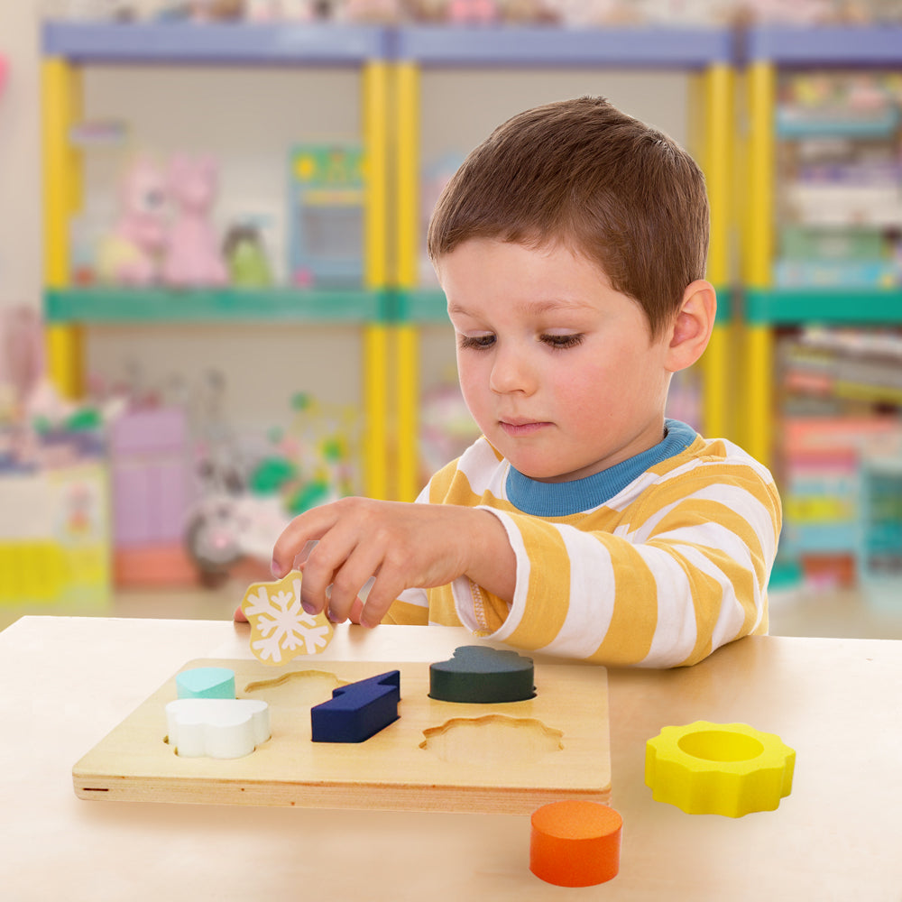 L&F Weather Shape Puzzle Kit with 6 Weather Wooden Pieces and 1 Board | Developmental Toy Set for 2, 3, 4, 5, and 6-Year-Olds, Toddlers, Preschoolers, and Kids | Made with Non-Toxic Wood