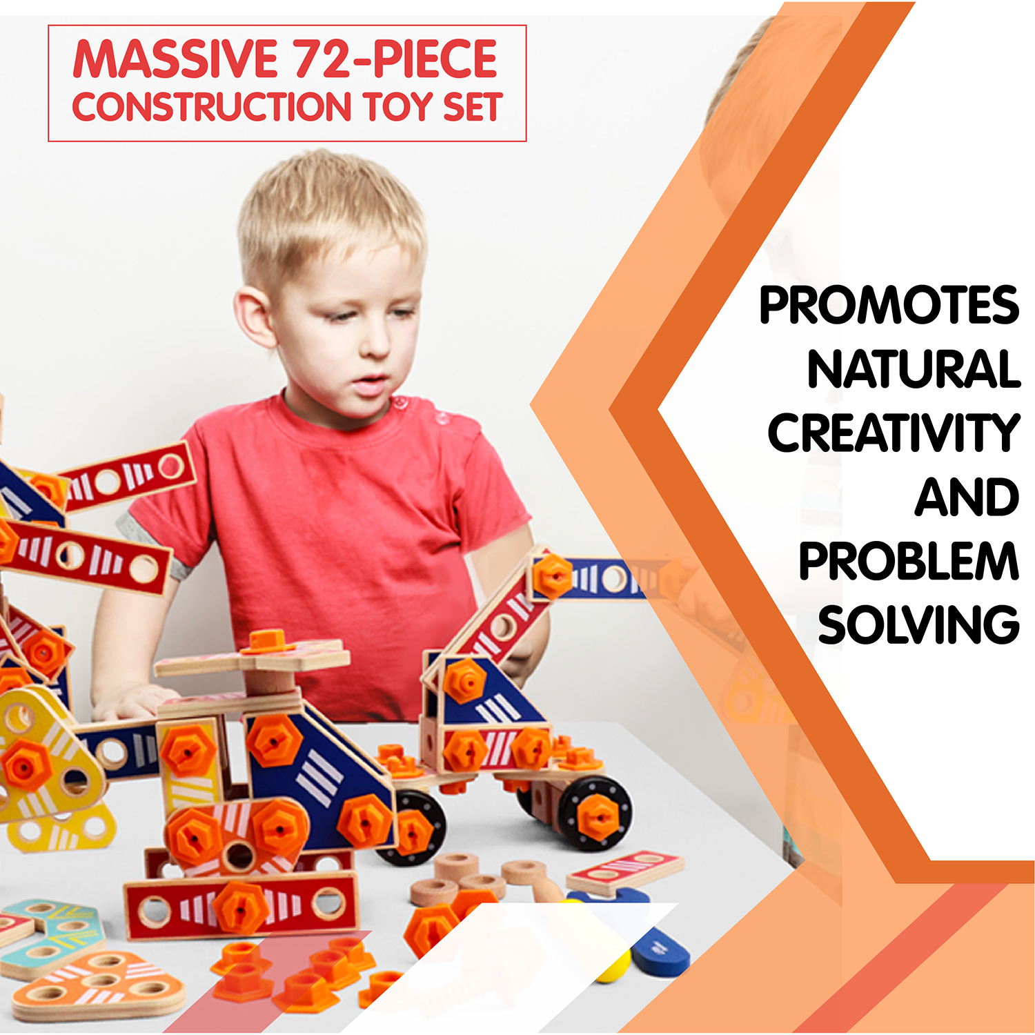 Leo & Friends Builder Set, 72-Piece Toddler Play Kit for Boys and Girls | Wooden Builder Construction Set, Perfect Birthday or Holiday Present | Safe, Non Toxic Sustainable Wood and Water-Based Paint Used