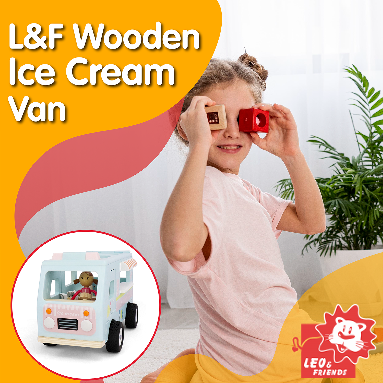 L&F Wooden Ice Cream Van, 3-Piece Set, for Toddlers 3-Years+ | Wooden Doll House Dolly Ice Cream Van Play Set | Educational Ice Cream Truck Playset, Perfect Birthday or Christmas Present