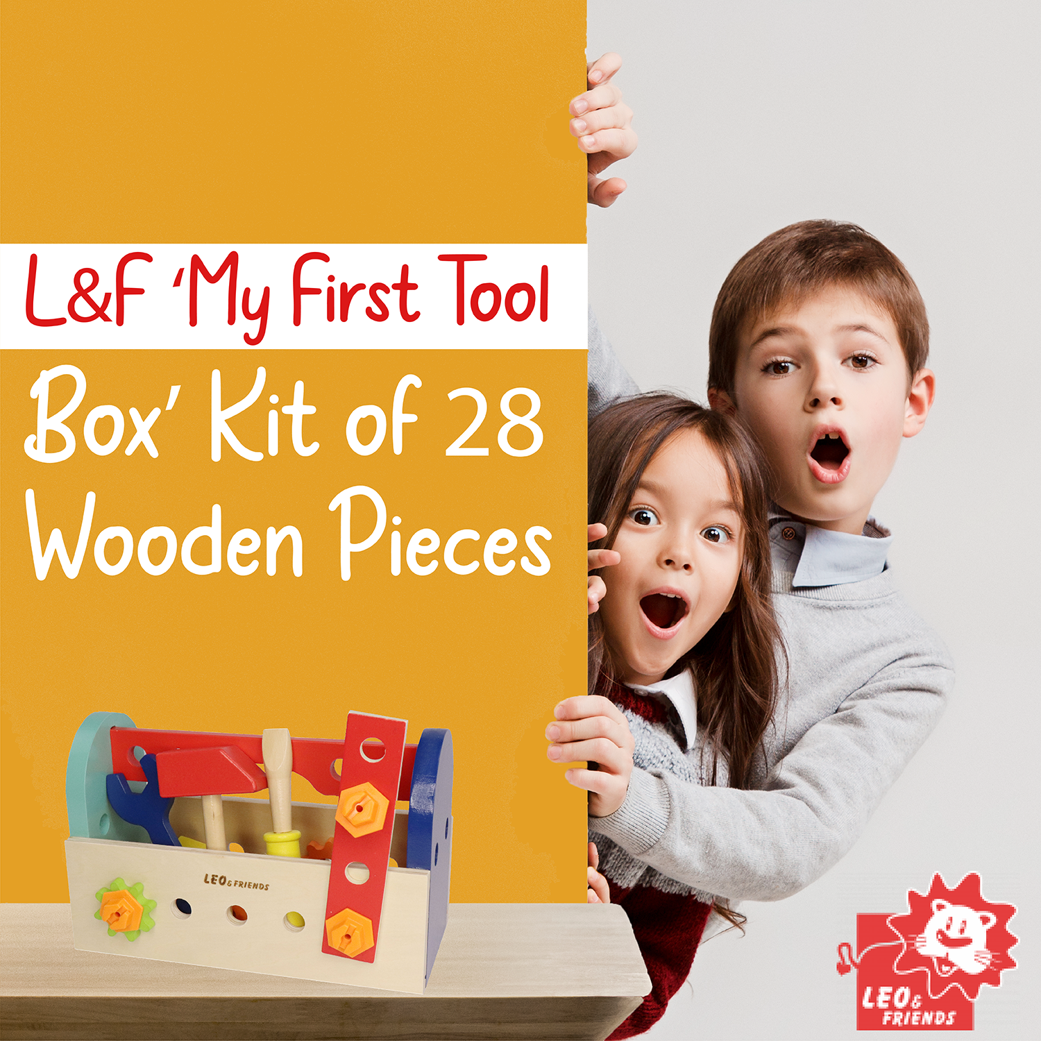 L&F ‘My First Tool Box’ Kit of 28 Wooden Pieces, Made for 3-Year-Olds and Older | Non-Toxic Wooden Educational Tool Box Game, Perfect for Toddlers, Preschoolers, Birthdays, and Holidays