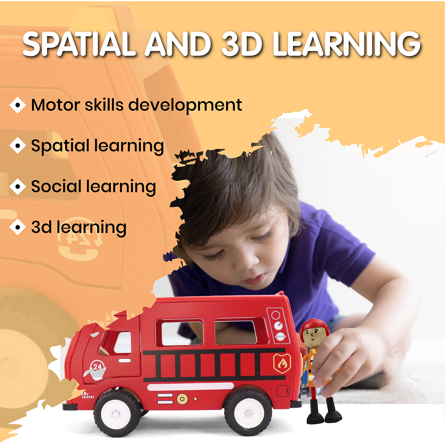 L&F Fire Truck Play Set, 3-Piece Wooden Play Kit with Fire Truck, Firefighter, and Dog Included | 3-Years and Older, Perfect for Preschoolers, Development Learning Toys