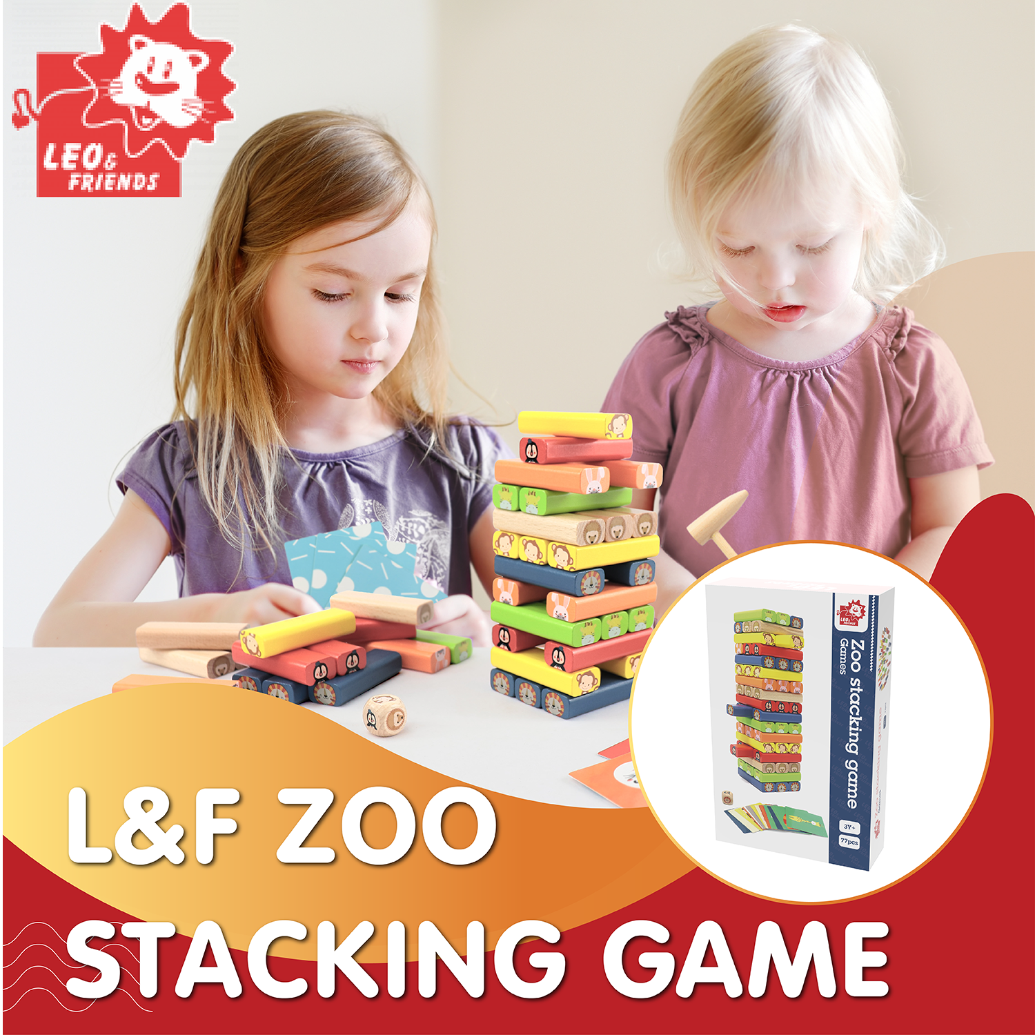 L&F Zoo Stacking Game, 77 Different Pieces Included | Perfect for Kids 3-Years+, Use with Preschoolers or Kid’s Birthday/Christmas Present | BPA-Free, Made with Non-Toxic Wood and Water-Based Paint