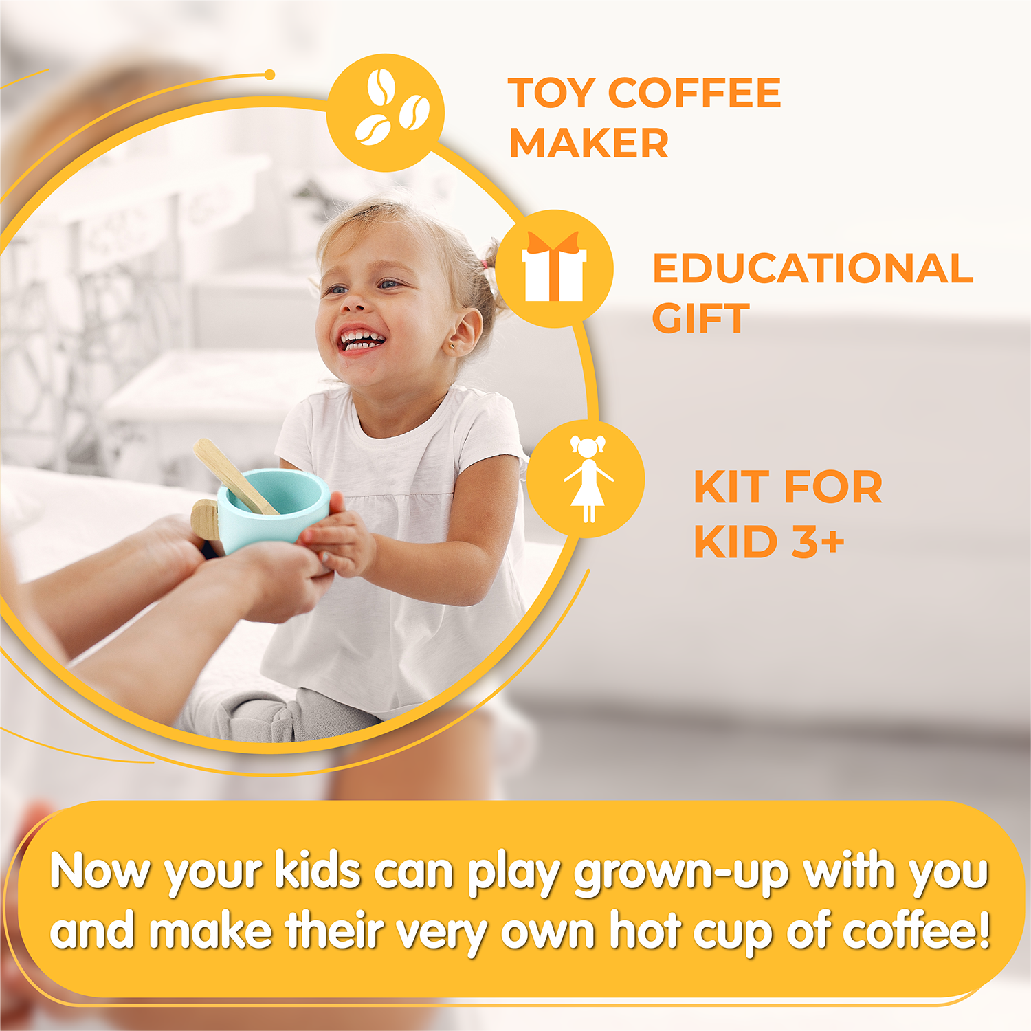 Leo & Friends Wooden Coffee Maker Set - 6 Piece Coffee Grinder Kit for Kids 3+ | Perfect Educational Wooden Play Kitchen Set Gift for Holidays & Birthdays