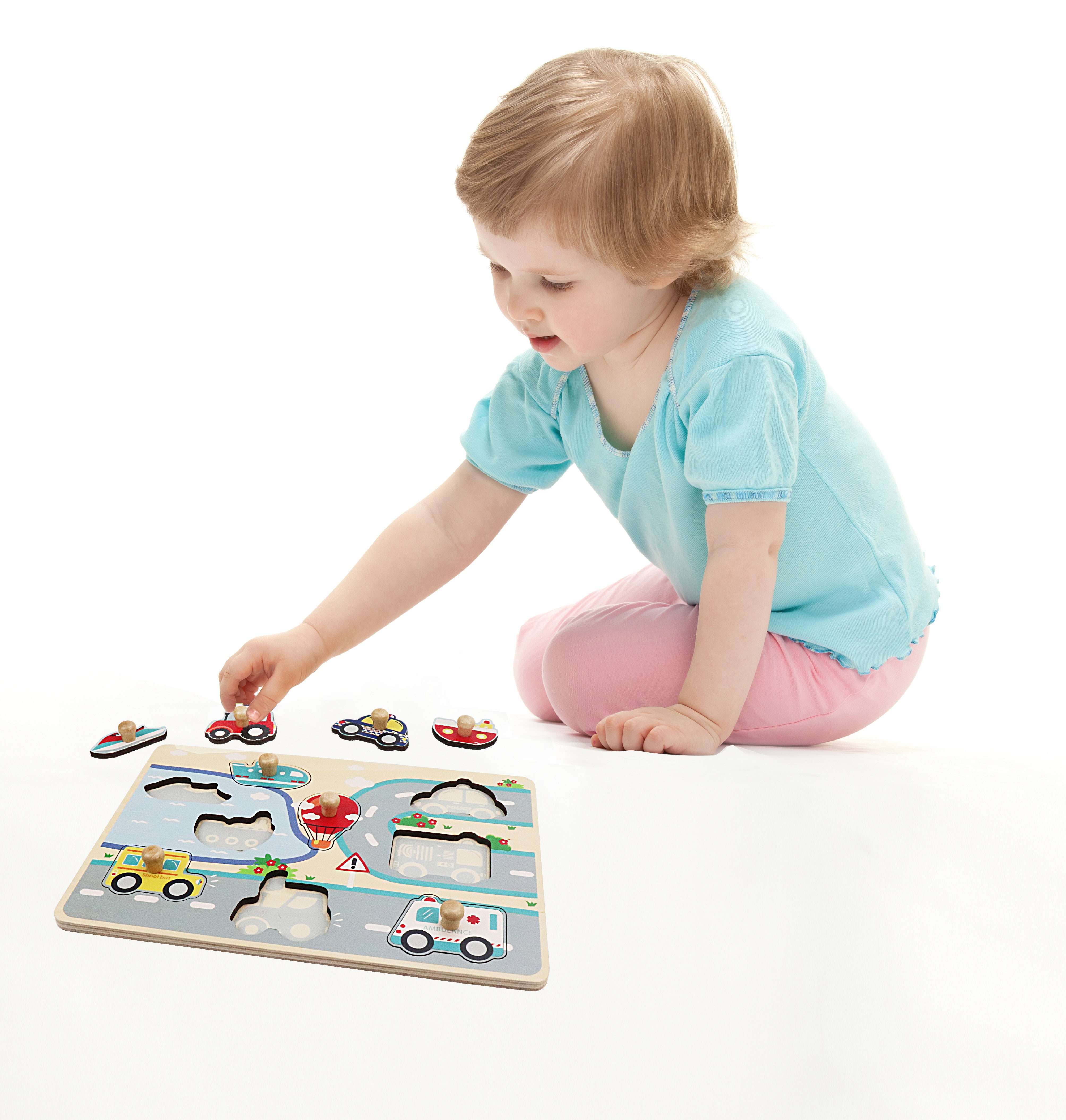 Leo & Friends Vehicle Peg Puzzle for 24-Months+ | Unisex Toddler Puzzle, Comes with 10-Pieces, Features Planes, Boats, Cars, Buses & More | Perfect Educational Gift, Made with 100% Premium Non-Toxic Wood